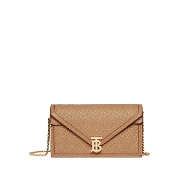Shop Burberry Small Quilted Monogram Tb Envelope Clutch In Honey
