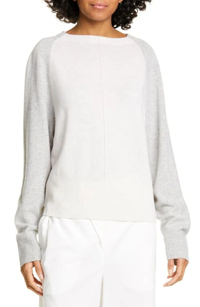 Shop Vince Colorblock Raglan Cashmere Sweater In Heather White Hearther Grey