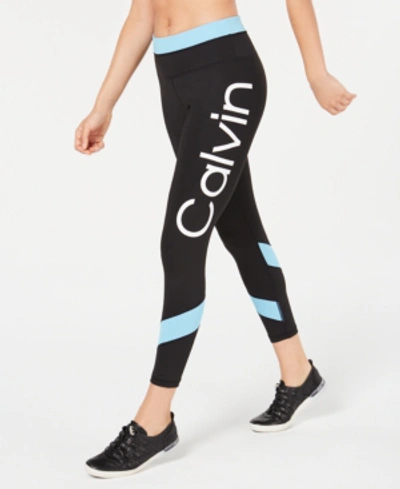 Shop Calvin Klein Performance High-rise Colorblocked Logo Leggings In Cruise Combo