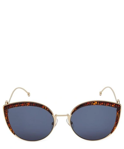 Shop Fendi Oversized Cat-eye Logo Sunglasses In Gold