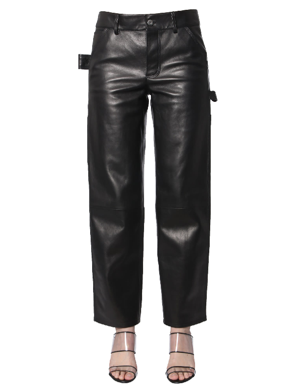 Bottega Veneta Leather Straight Carpenter Pants In Black | ModeSens