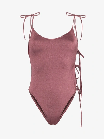 Shop Ack Tintarella Side Tie Swimsuit In Brown