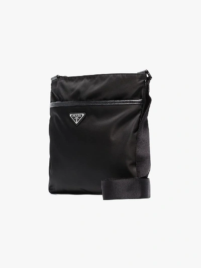 Shop Prada Black Logo Plaque Messenger Bag