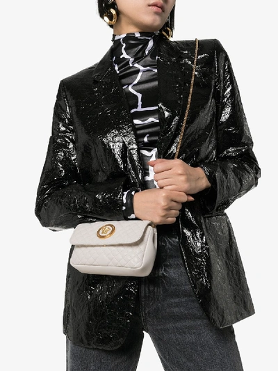 Shop Versace White Quilted Leather Shoulder Bag