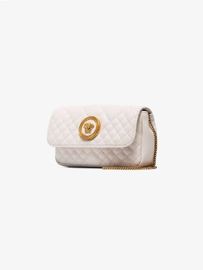 Shop Versace White Quilted Leather Shoulder Bag