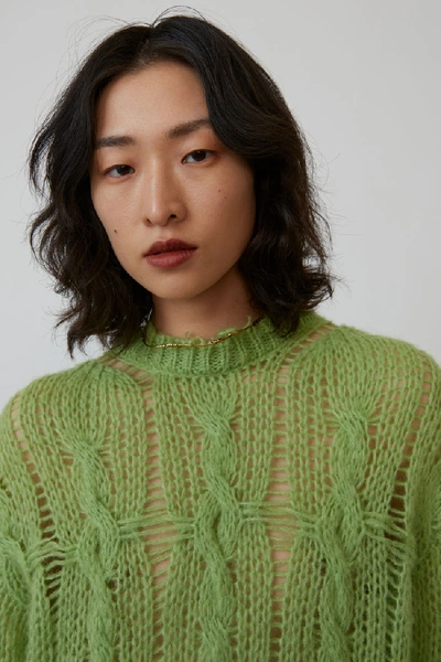 Shop Acne Studios Frayed Cable-knit Sweater Lime Green