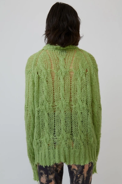 Shop Acne Studios Frayed Cable-knit Sweater Lime Green