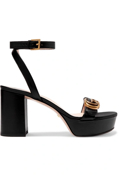Shop Gucci Marmont Logo-embellished Leather Platform Sandals In Black
