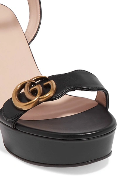 Shop Gucci Marmont Logo-embellished Leather Platform Sandals In Black