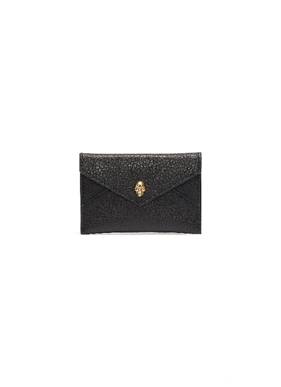 Shop Alexander Mcqueen Skull Charm Leather Envelope Card Holder In Black