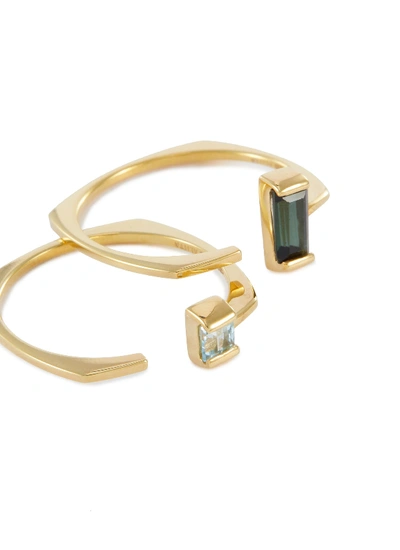 Shop Aliita 'linea Compuesta' Gemstone 9k Yellow Gold Open Ring Set In Metallic