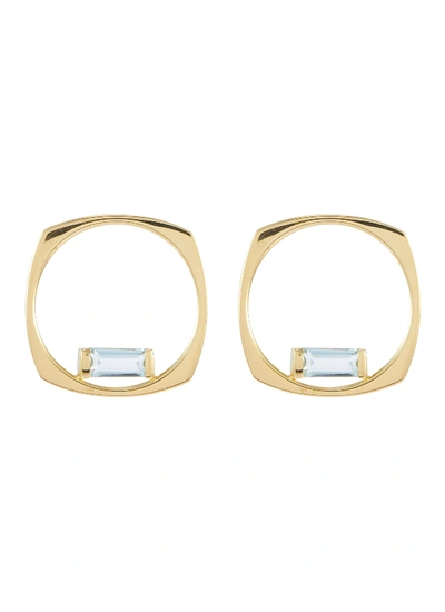 Shop Aliita 'aro' Aquamarine 9k Yellow Gold Hoop Earrings In Metallic