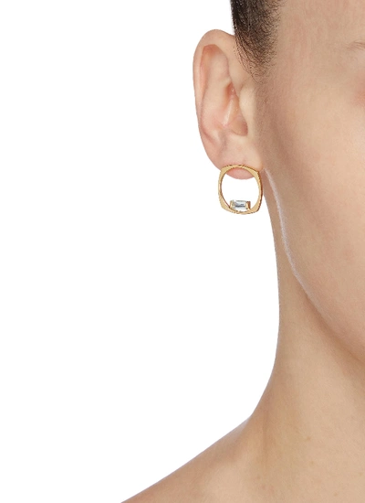 Shop Aliita 'aro' Aquamarine 9k Yellow Gold Hoop Earrings In Metallic