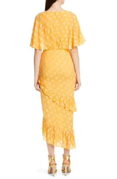 Shop Saloni Ruffle Hem Silk Blend Dress In Apricot