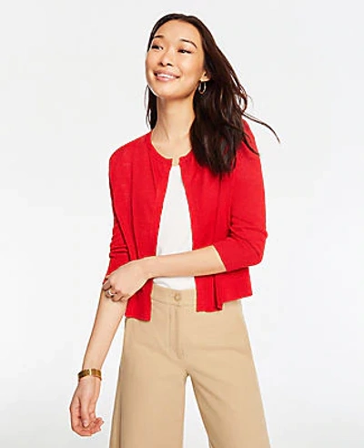 Shop Ann Taylor Linen Blend Dress Cardigan In Real Red