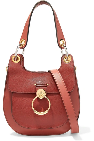 Shop Chloé Tess Small Leather Shoulder Bag In Brown