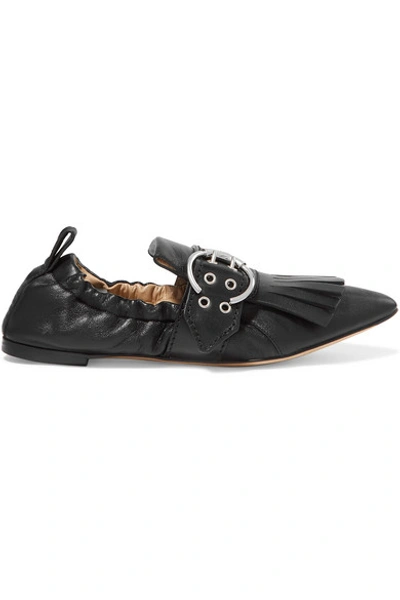 Shop Chloé Roy Fringed Leather Loafers In Black