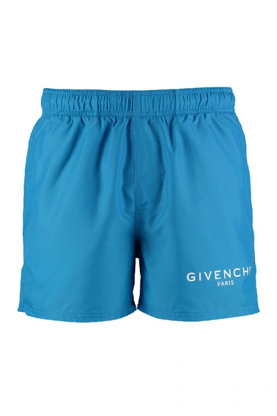 Shop Givenchy Logo Print Swim Shorts In Blue