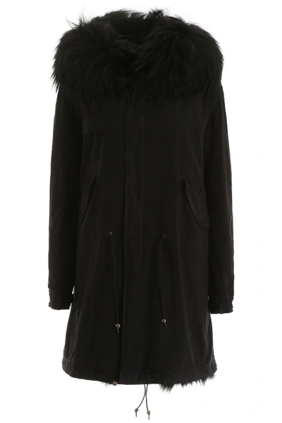 Shop Mr & Mrs Italy Long Parka With Fur In Black (black)