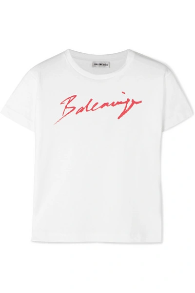 Shop Balenciaga Printed Cotton-jersey T-shirt In White
