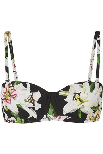 Shop Dolce & Gabbana Floral-print Underwired Bikini Top In Green