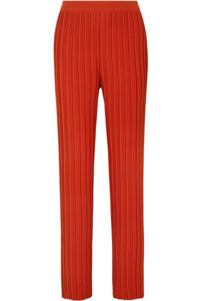 Shop Victoria Victoria Beckham Plissé-crepe Straight-leg Pants In Orange