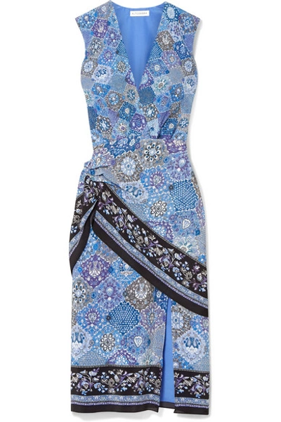 Shop Altuzarra Sade Wrap-effect Printed Silk Crepe De Chine Dress In Blue