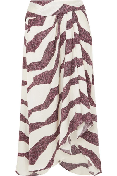 Shop Isabel Marant Rebeca Asymmetric Printed Satin Midi Skirt In Ecru