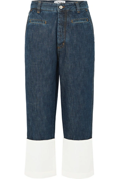 Shop Loewe Fisherman Cotton Poplin-paneled Cropped Boyfriend Jeans In Blue