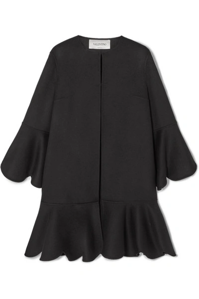 Shop Valentino Ruffled Wool And Cashmere-blend Cape In Black