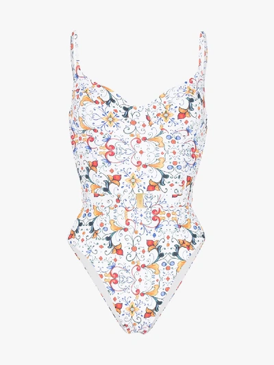 Shop Onia Danielle Floral Belted Swimsuit In Multicoloured