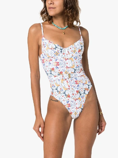 Shop Onia Danielle Floral Belted Swimsuit In Multicoloured