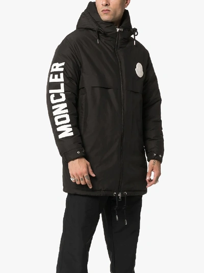 Shop Moncler Charnier Logo Parka Coat In Black