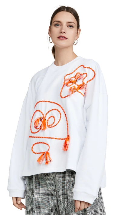 Shop Mira Mikati Monster Doodle Sweatshirt In White/neon Orange