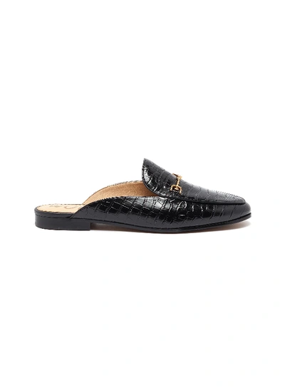Shop Sam Edelman 'linnie' Horsebit Croc Embossed Leather Loafer Slides In Black / Croc Embossed