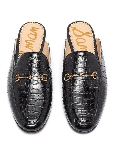 Shop Sam Edelman 'linnie' Horsebit Croc Embossed Leather Loafer Slides In Black / Croc Embossed