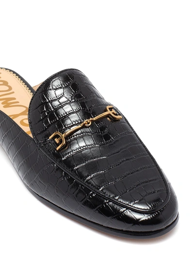 Shop Sam Edelman 'linnie' Horsebit Croc Embossed Leather Loafer Slides In Black / Croc Embossed