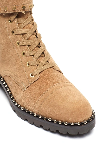 Shop Sam Edelman 'jennifer' Buckled Stud Suede Combat Boots In Neutral