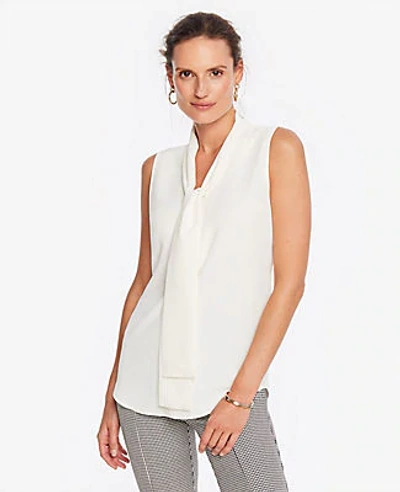 Shop Ann Taylor Bow Neck Shell In Winter White