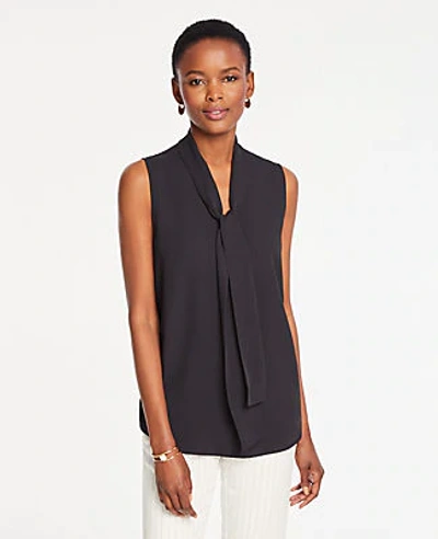 Shop Ann Taylor Petite Bow Neck Shell In Black