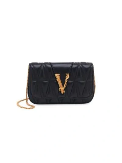 Shop Versace Small Virtus Quilted Leather Clutch In Black