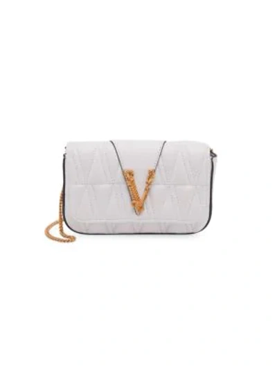 Shop Versace Small Virtus Quilted Leather Clutch In Optic White