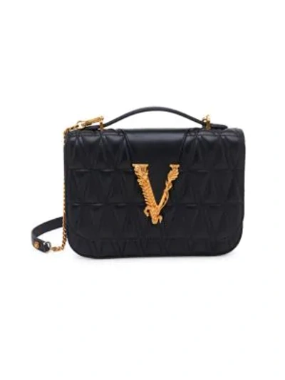 Shop Versace Medium Virtus Quilted Leather Shoulder Bag In Black