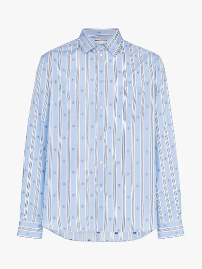 Shop Gucci Bee Stripe Fil Coupé Cotton Shirt In Blue