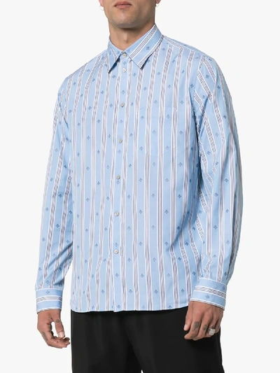 Shop Gucci Bee Stripe Fil Coupé Cotton Shirt In Blue