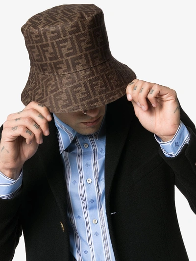 Shop Fendi F Logo Bucket Hat In Brown