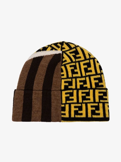 Shop Fendi Brown Half Half Wool Beanie