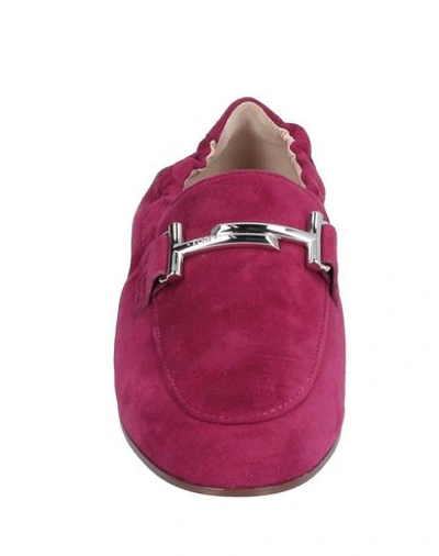 Shop Tod's Woman Loafers Fuchsia Size 4.5 Leather In Pink