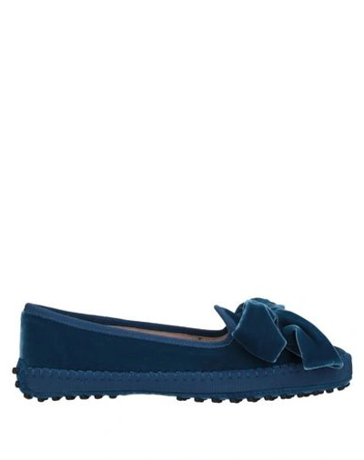 Shop Tod's Woman Loafers Blue Size 4.5 Textile Fibers