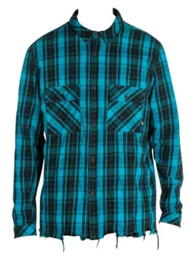 Shop Marcelo Burlon County Of Milan County Check Raw Hem Shirt In Turquoise Black